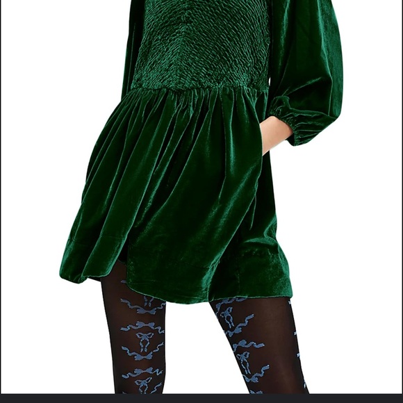 🛍️ Free People Emerald Green Velvet Mini Dress | Size M | New - Picture 6 of 7